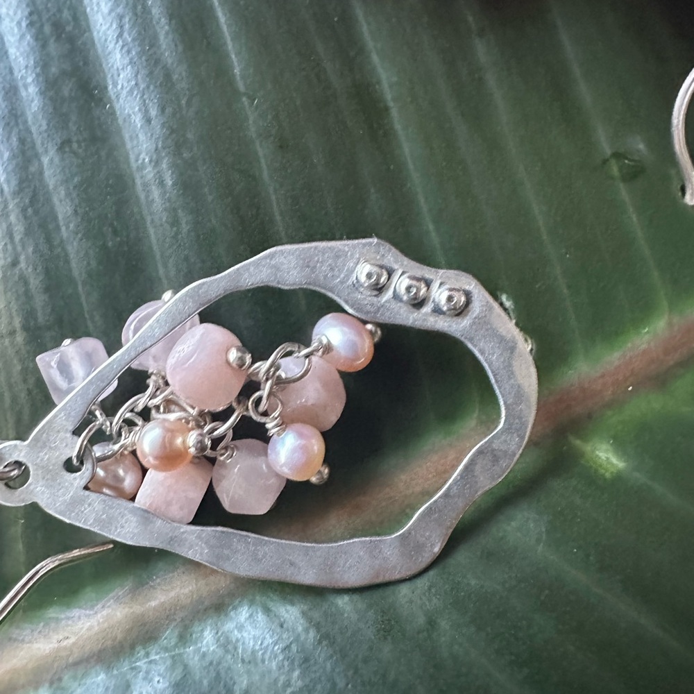 Silpada  sterling  Silver and Pink quartz Dangle Earrings - Picture 3 of 4